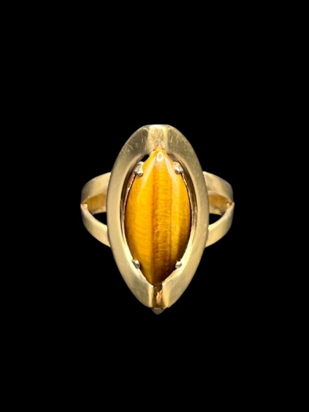 Vintage Tiger's Eye Cabochon Statement Ring 14K GF UNCACLAD Signed Size 6